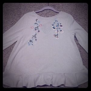 Embroidered, Beaded Floral Sweater Top